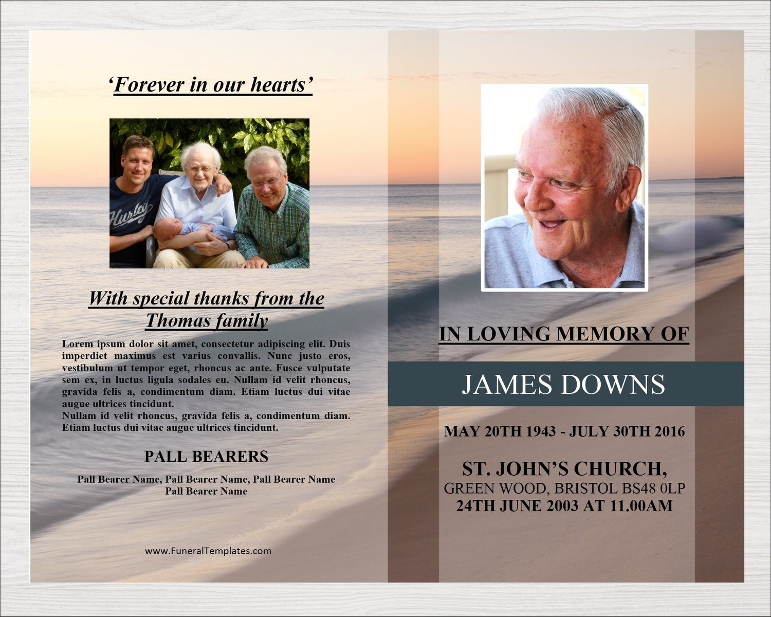 8 Page Beach Wave Funeral Program Template