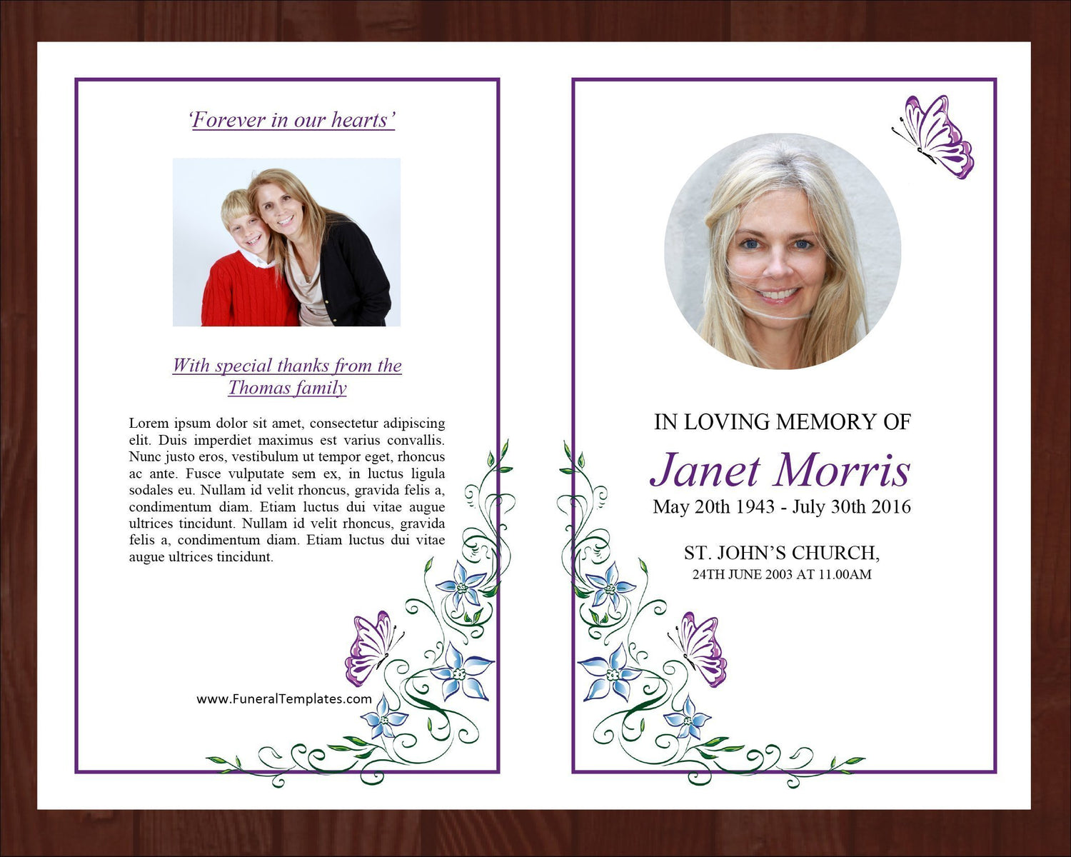 8 Page Butterfly Funeral Program Template