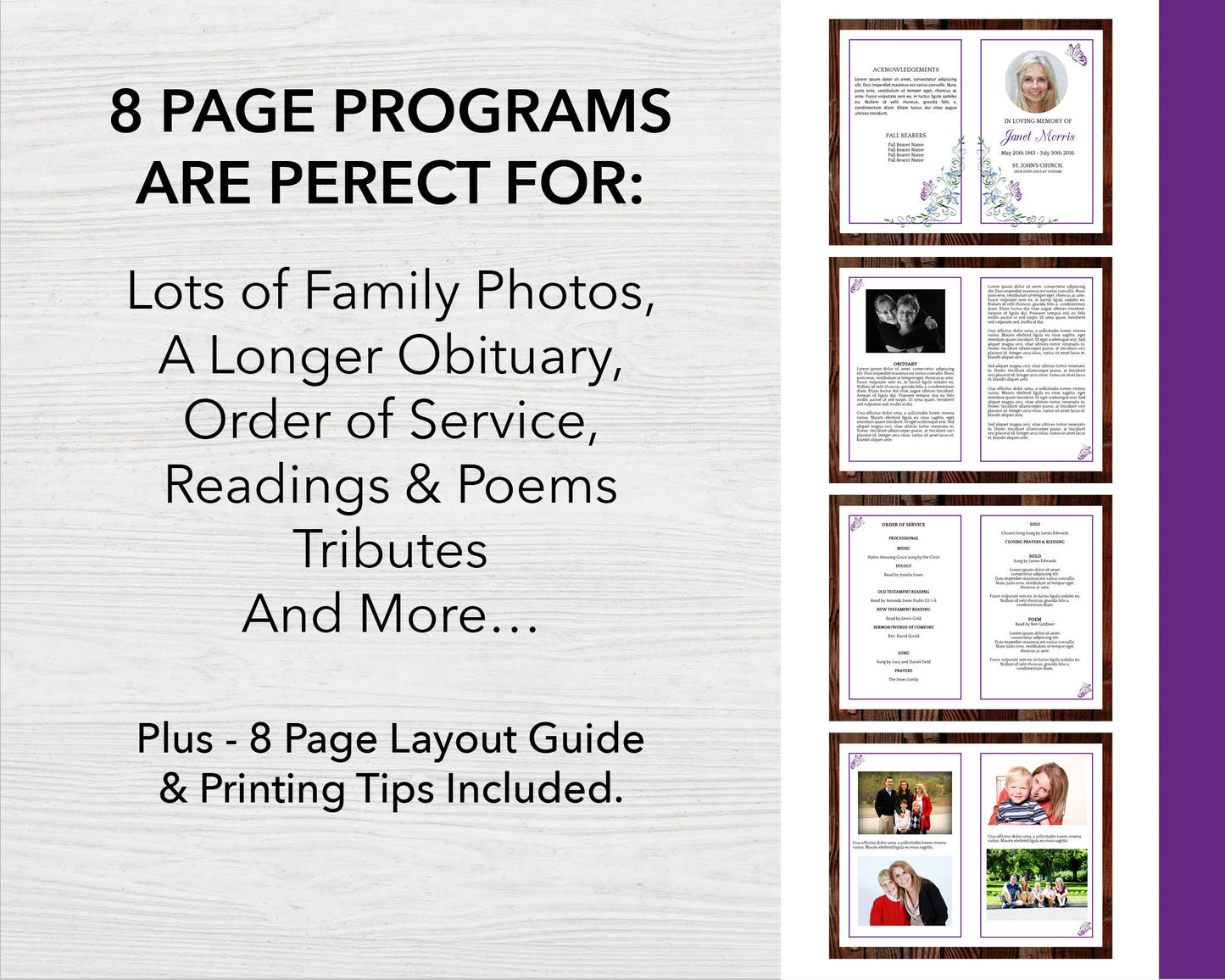 8 Page Butterfly Funeral Program Template