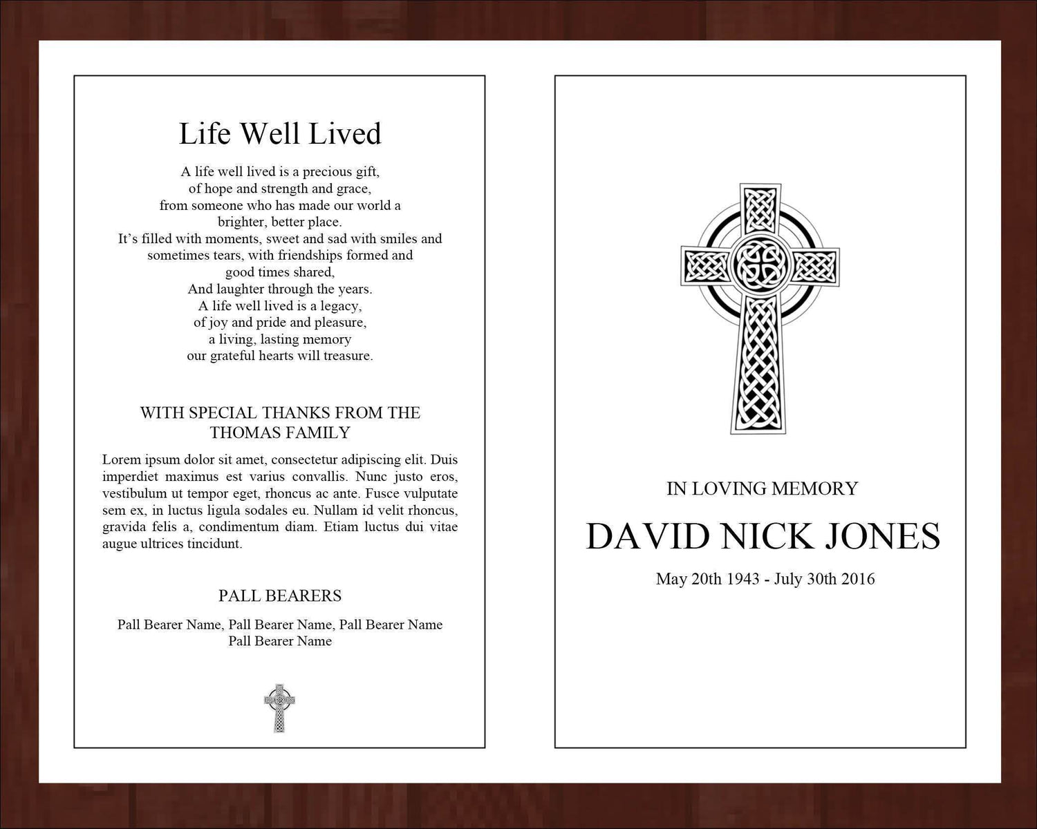 8 Page Catholic Cross Funeral Program Template