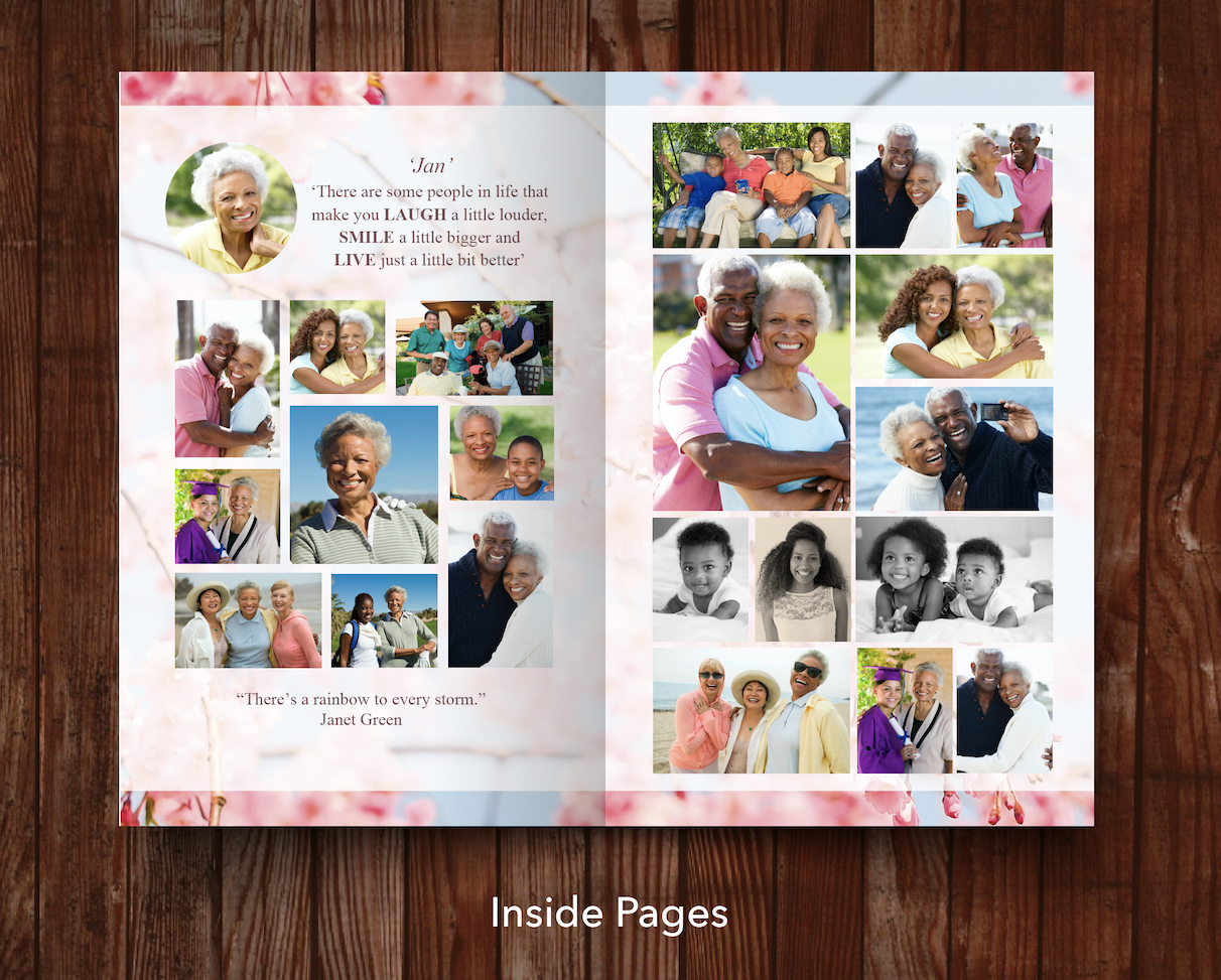 8 Page Cherry Blossom Funeral Program Template