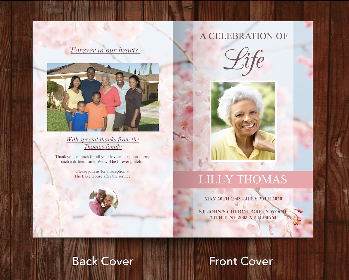 8 Page Cherry Blossom Funeral Program Template