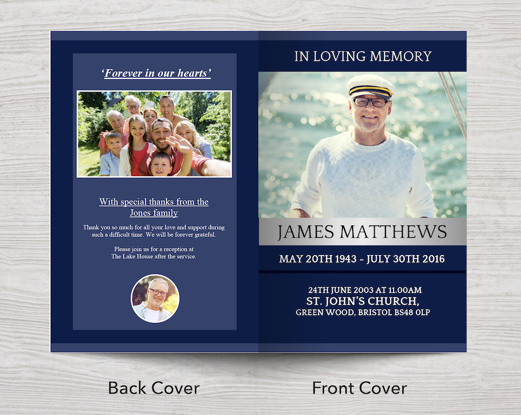 8 Page Classic Blue Funeral Program Template