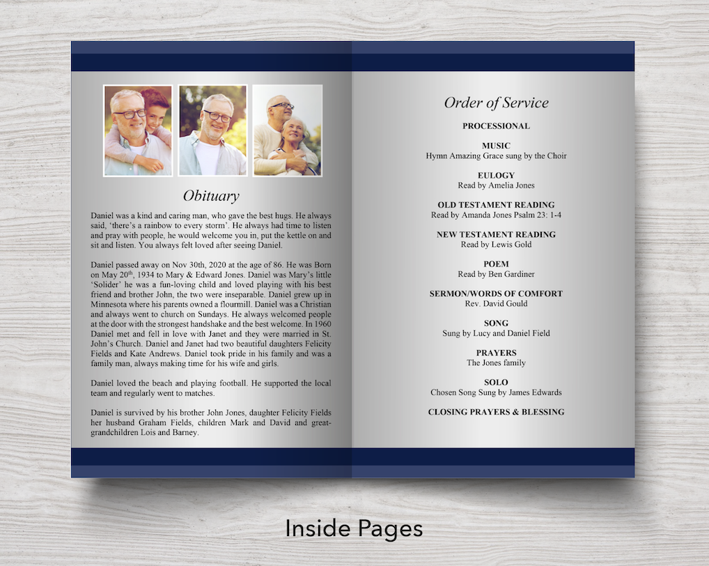 8 Page Classic Blue Funeral Program Template