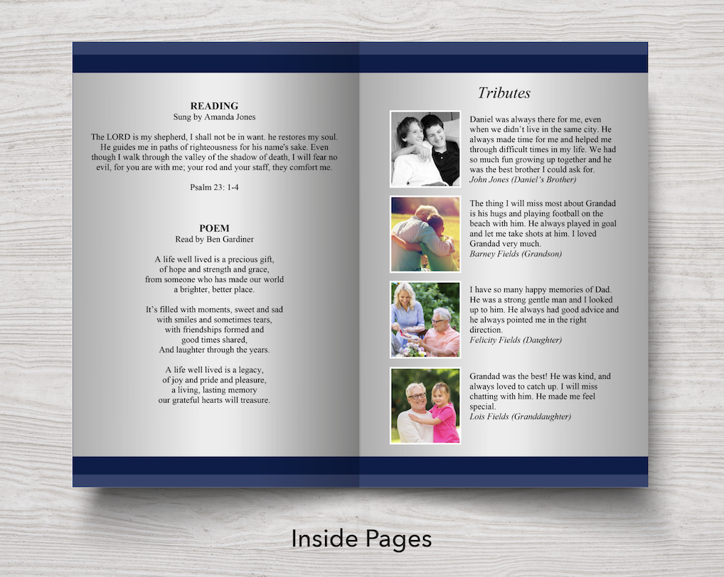 8 Page Classic Blue Funeral Program Template