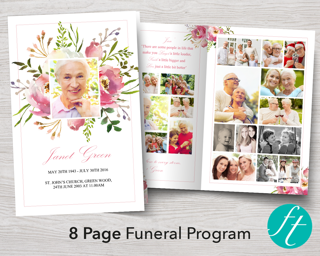 8 Page Floral Burst Funeral Program Template – Funeral Templates