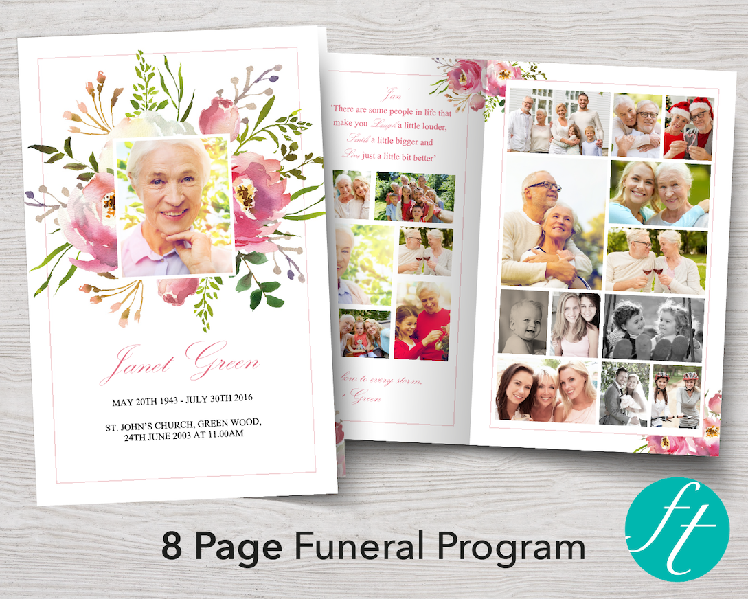 8 Page Floral Burst Funeral Program Template