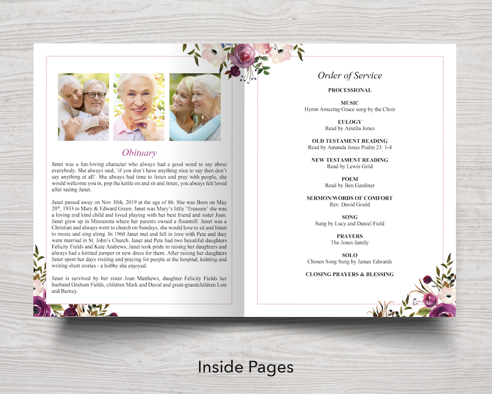 8 Page Floral Display Funeral Program Template (11 x 17 inches)