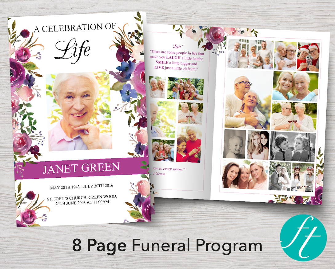8 Page Floral Display Funeral Program Template