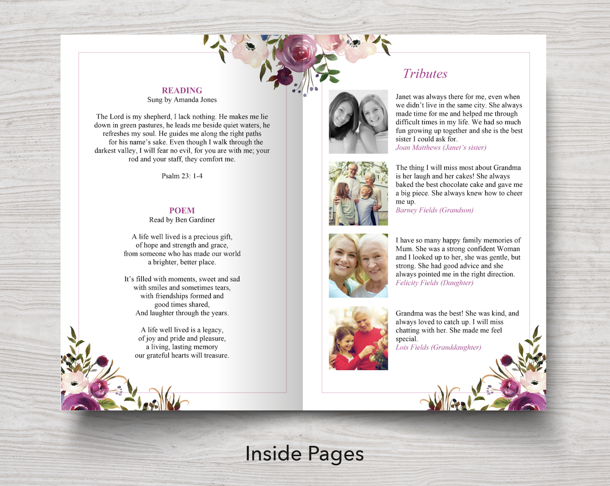 8 Page Floral Display Funeral Program Template