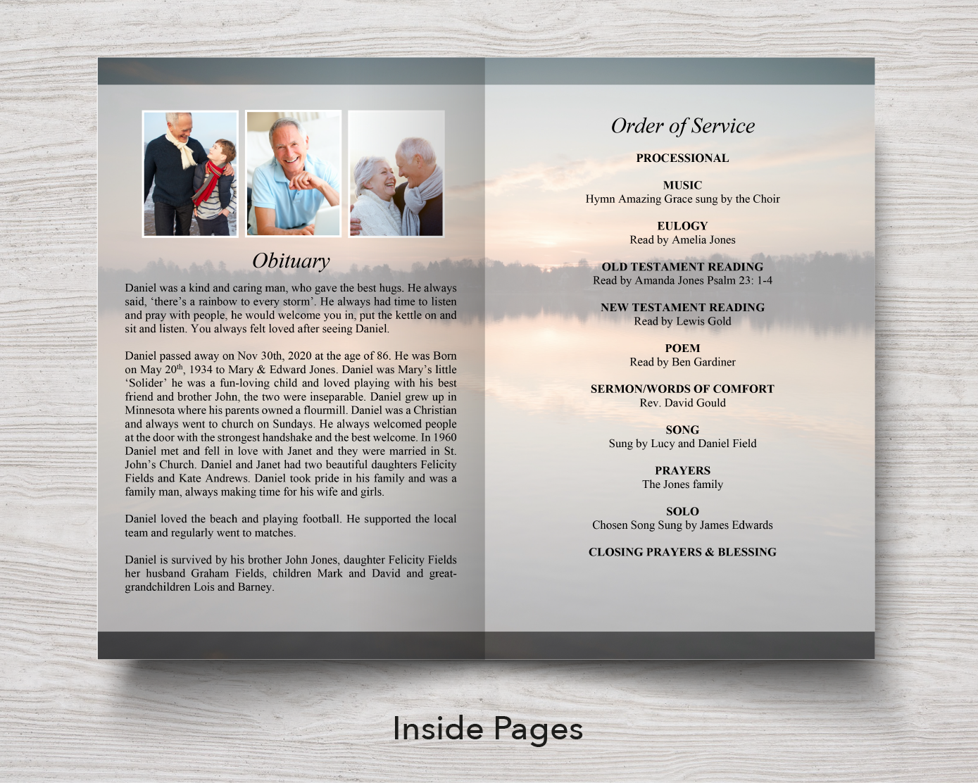 8 Page Lake Sunset Funeral Program Template