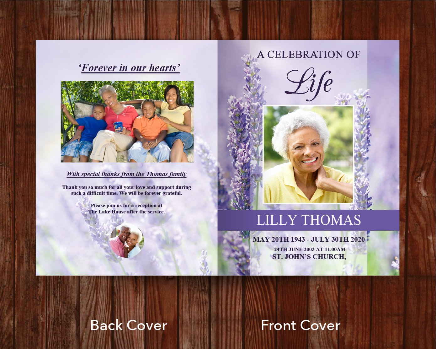 8 Page Lavender Funeral Program Template (11 x 17 inches)