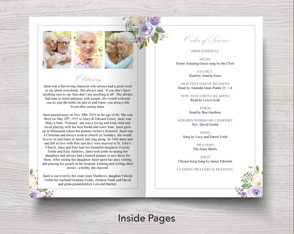 8 Page Lilac Bouquet Funeral Program Template