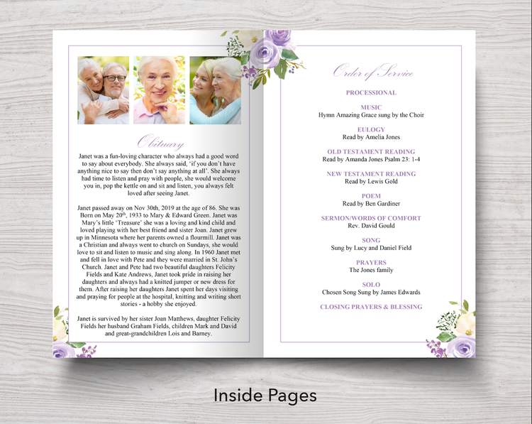 8 Page Lilac Bouquet Funeral Program Template – Funeral Templates