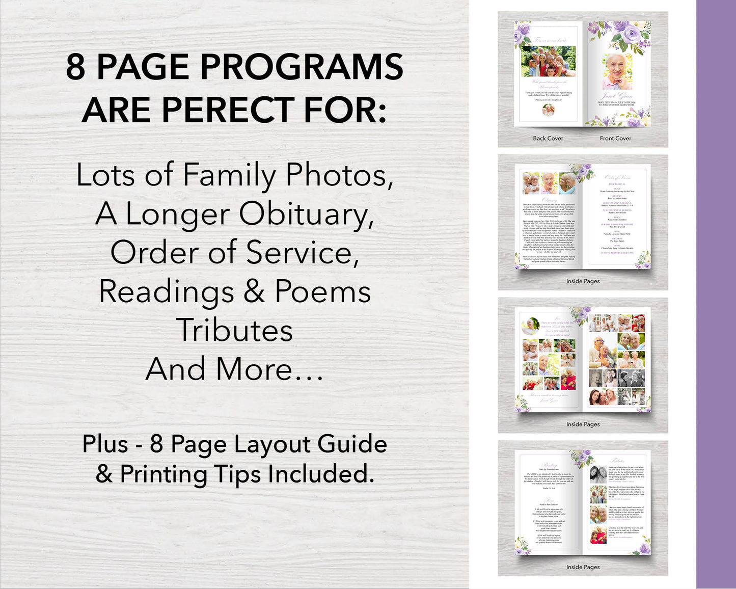 8 Page Lilac Bouquet Funeral Program Template