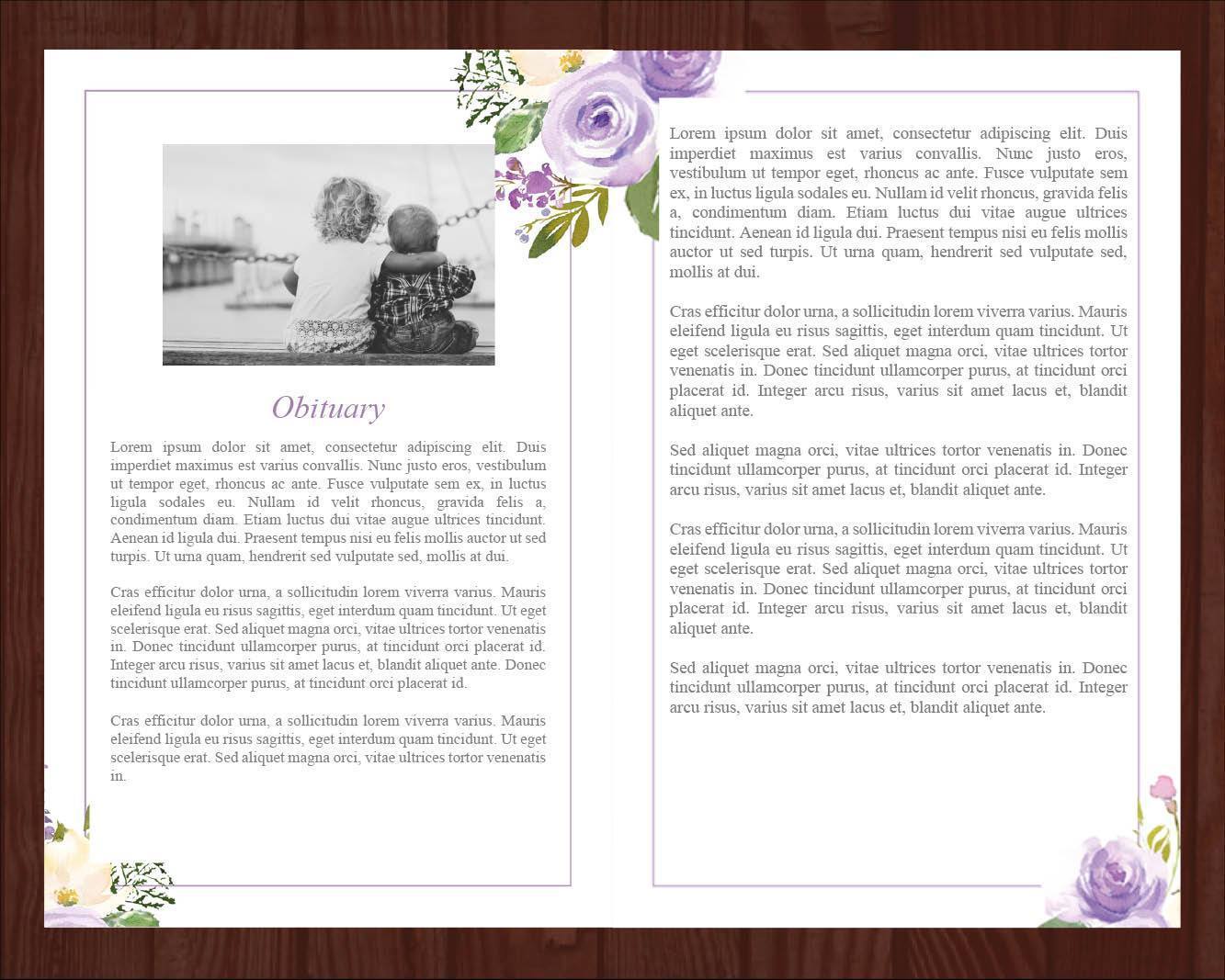 8 Page Lilac Bouquet Funeral Program Template + Prayer Card