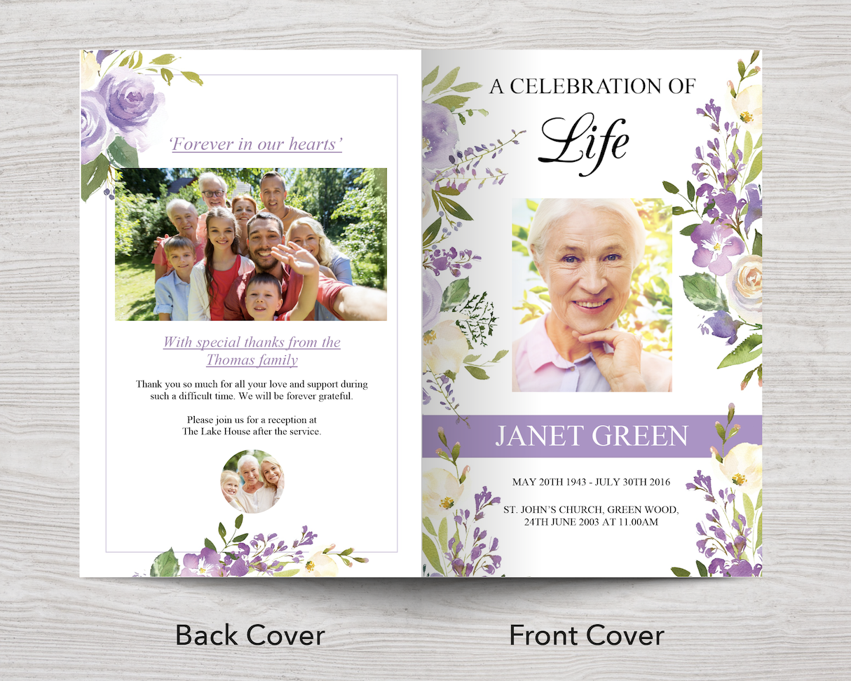8 Page Lilac Display Funeral Program Template