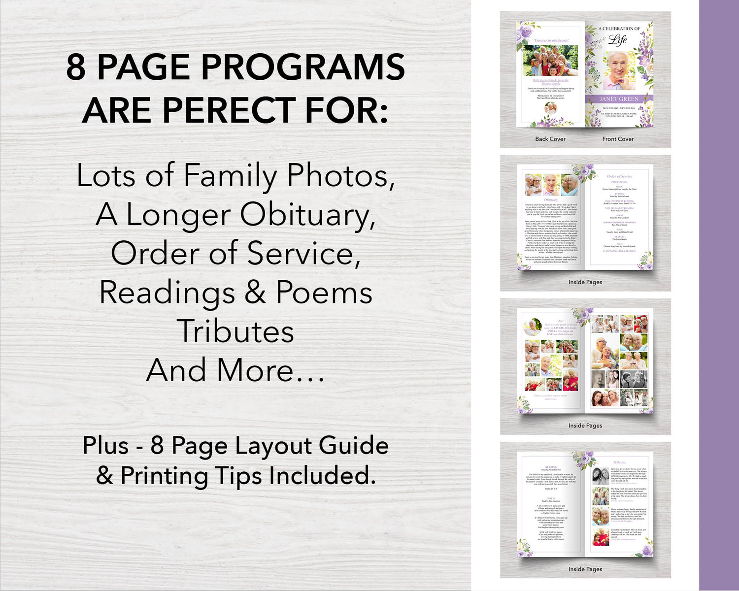 8 Page Lilac Display Funeral Program Template