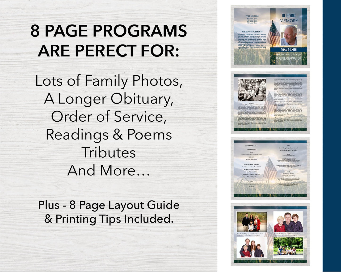 8 Page Military Funeral Program Template