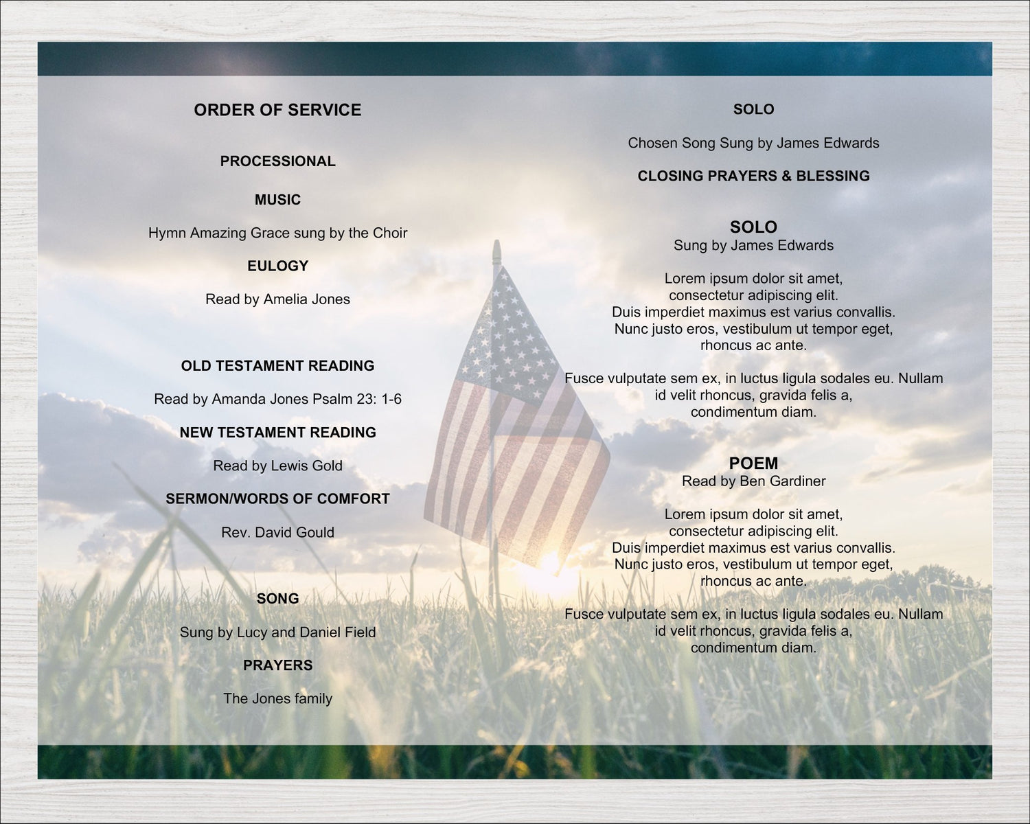 8 Page Military Funeral Program Template