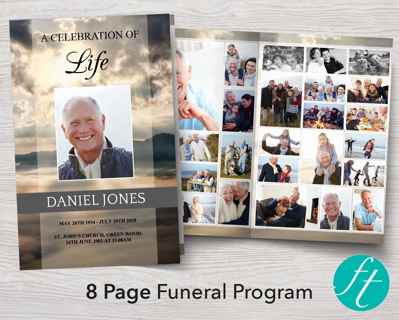 8 Page Mountain Funeral Program Template