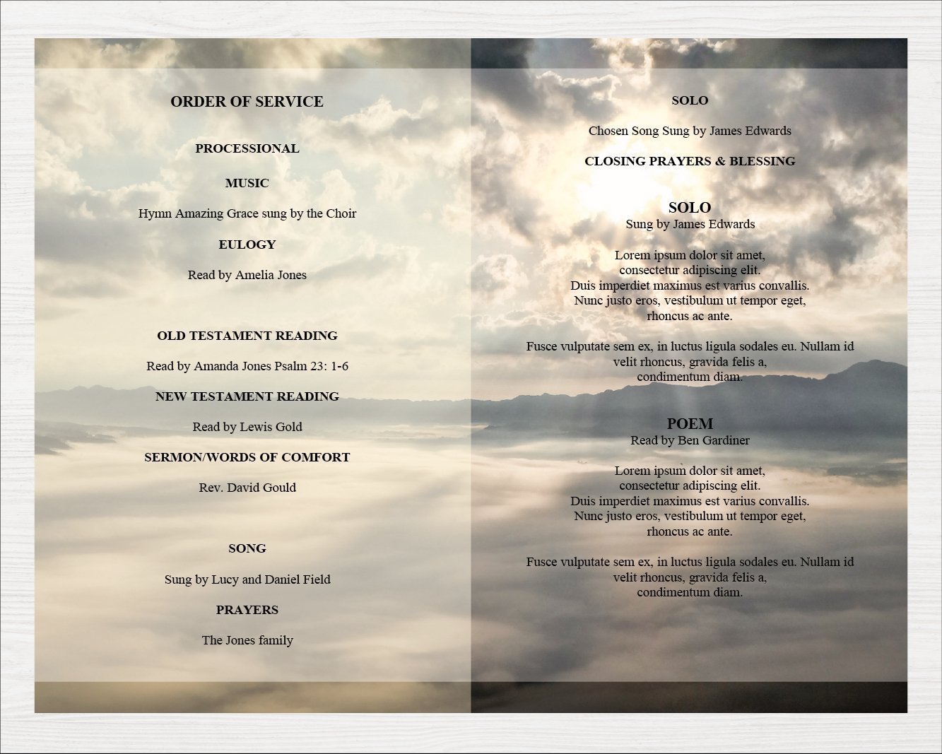 8 Page Mountain Top Funeral Program Template + Prayer Card