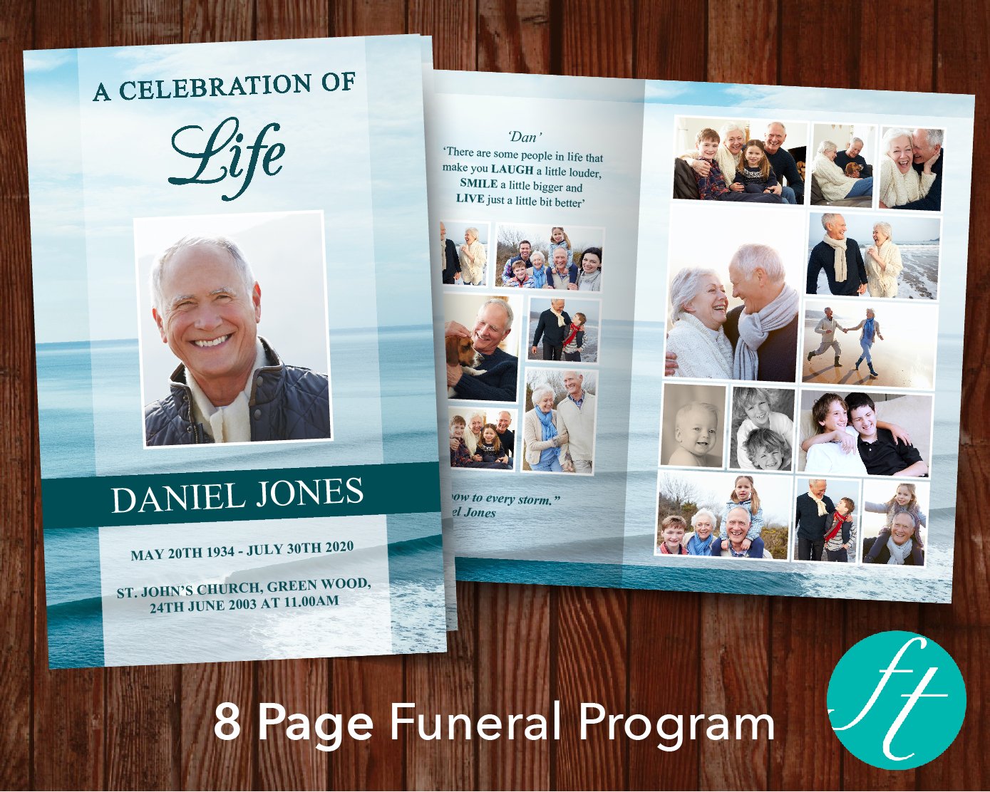 8 Page Ocean Funeral Program Template