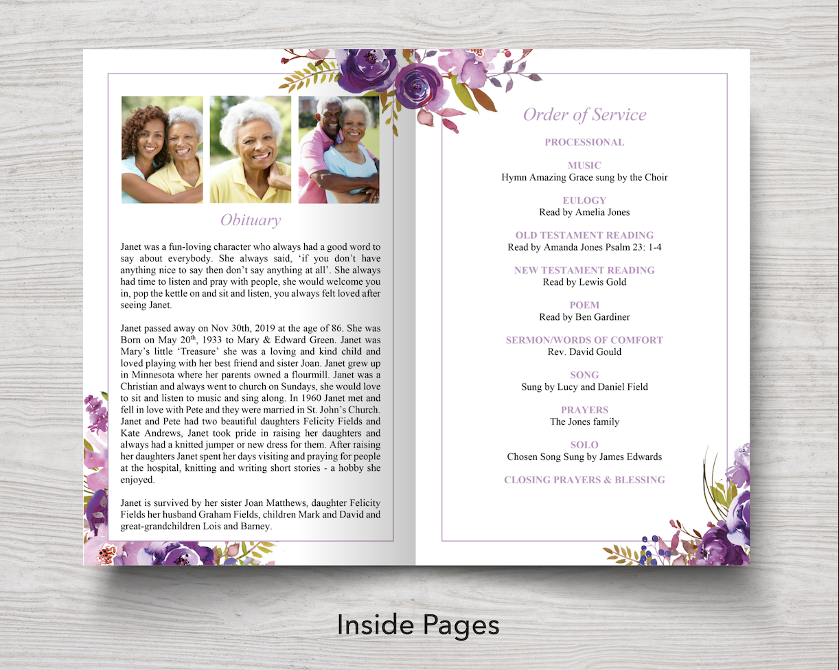 8 Page Peonies Corners Funeral Program Template