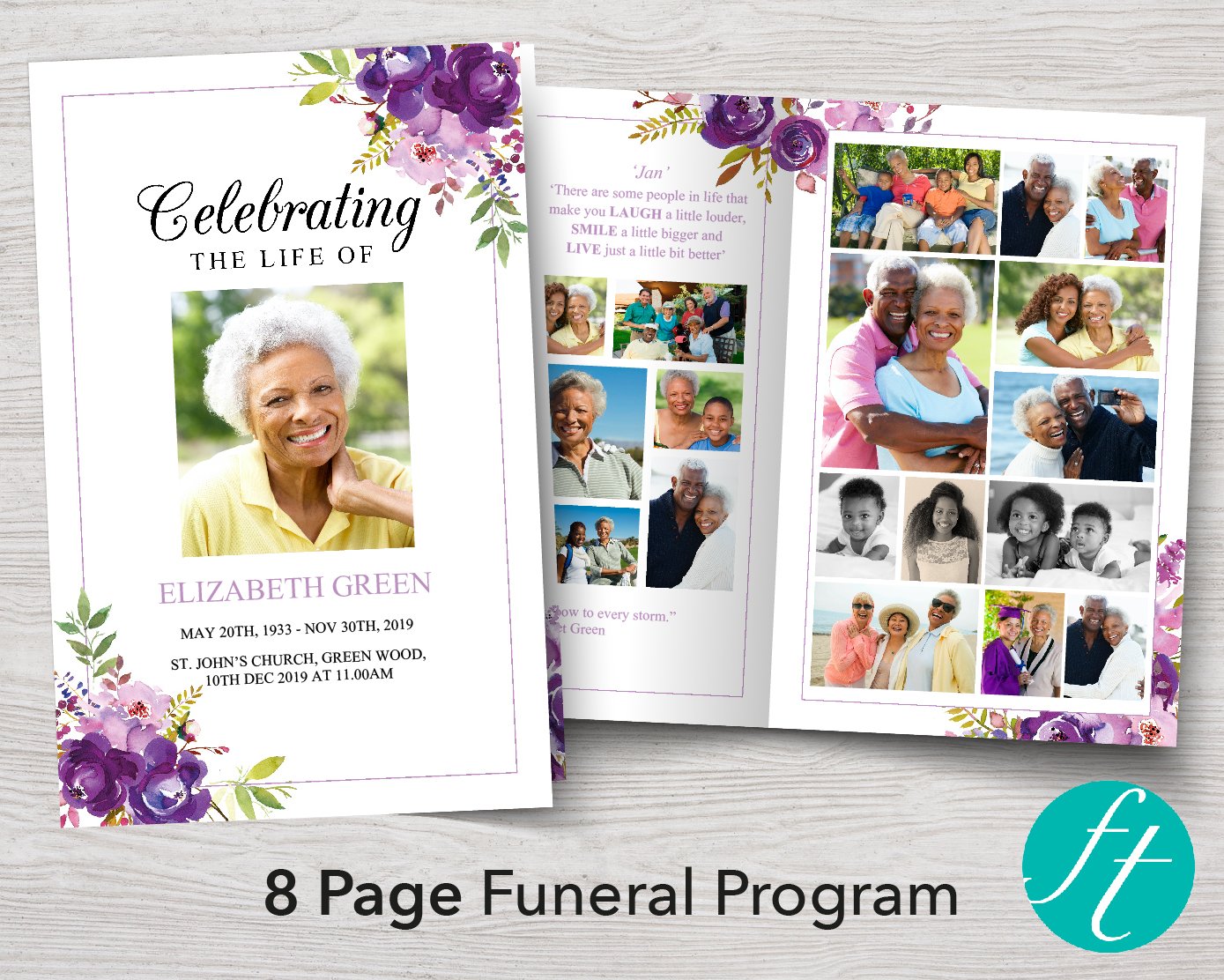 8 Page Peonies Corners Funeral Program Template – Funeral Templates