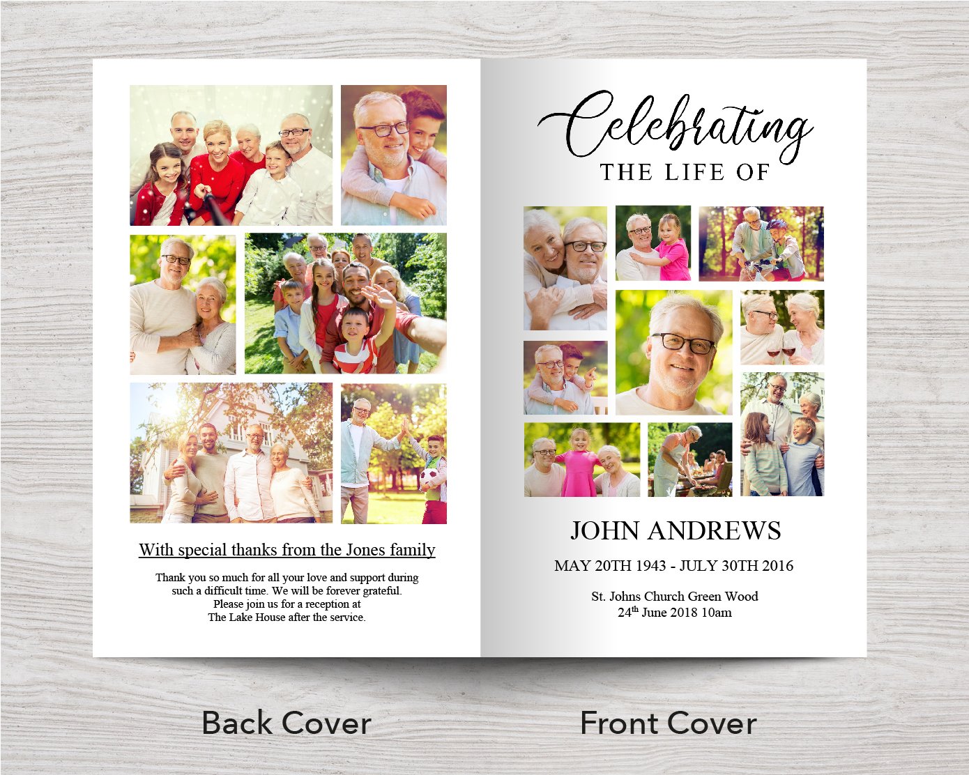 8 Page Photo Collage Funeral Program Template