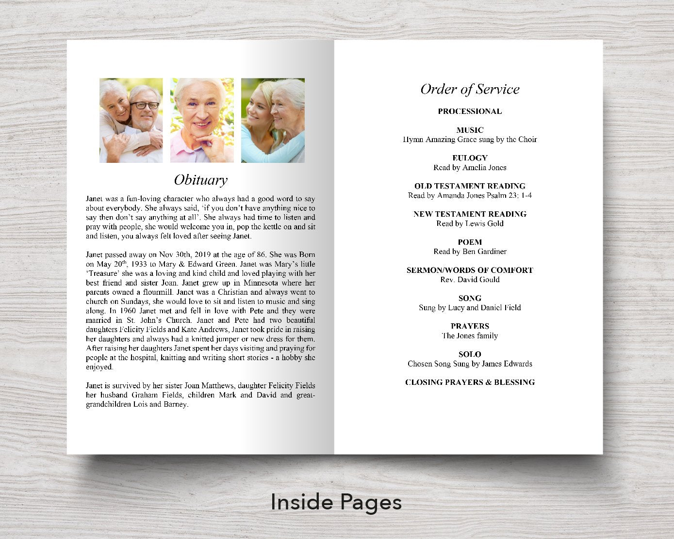 8 Page Photos Funeral Program Template