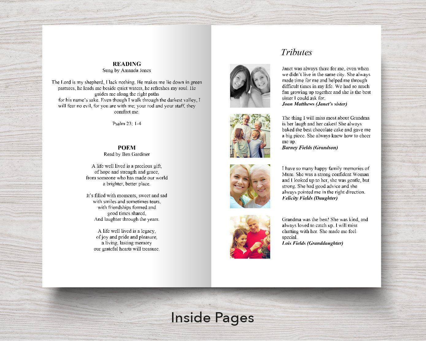 8 Page Photos Funeral Program Template