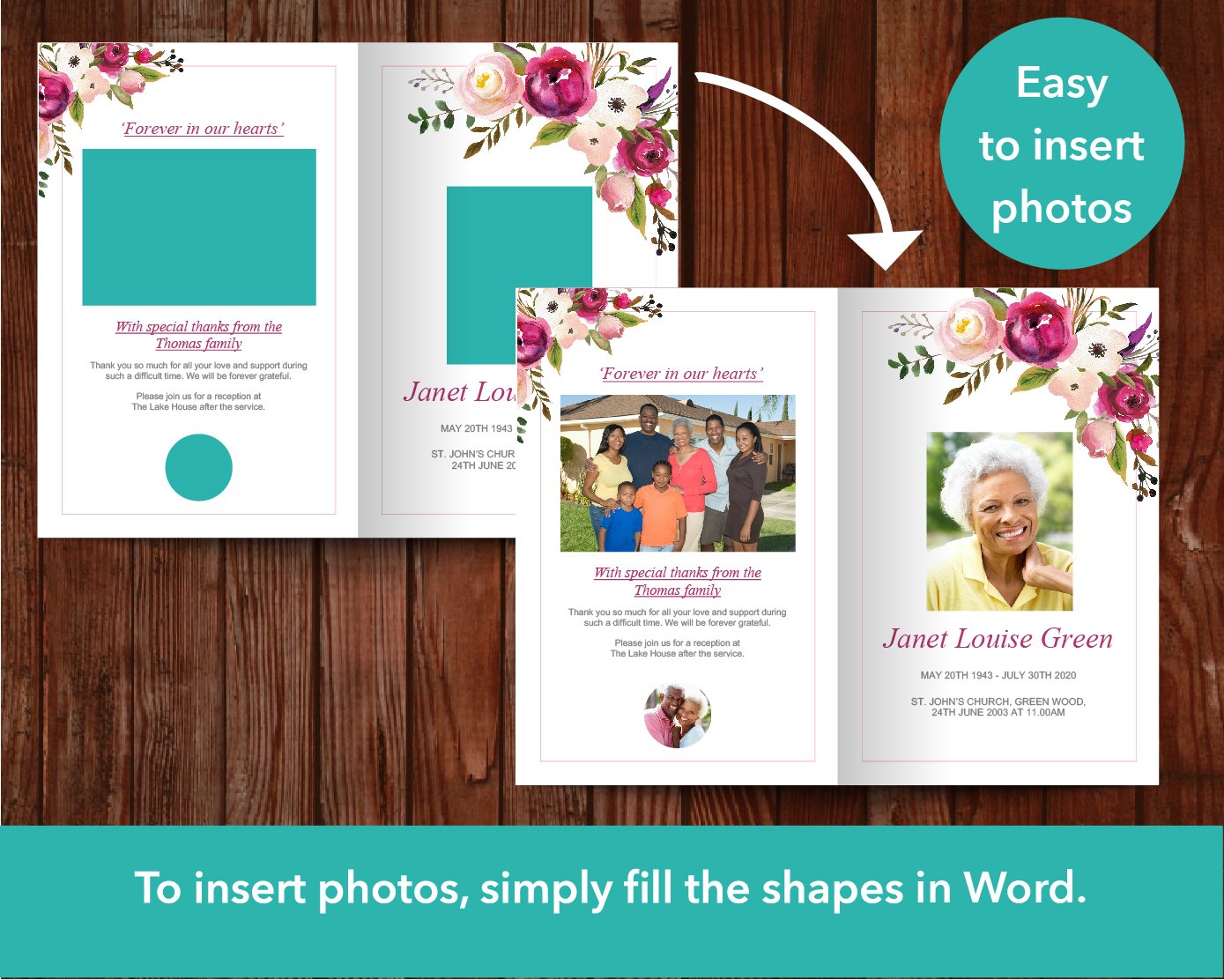 8 Page Pink Bloom Funeral Program Template