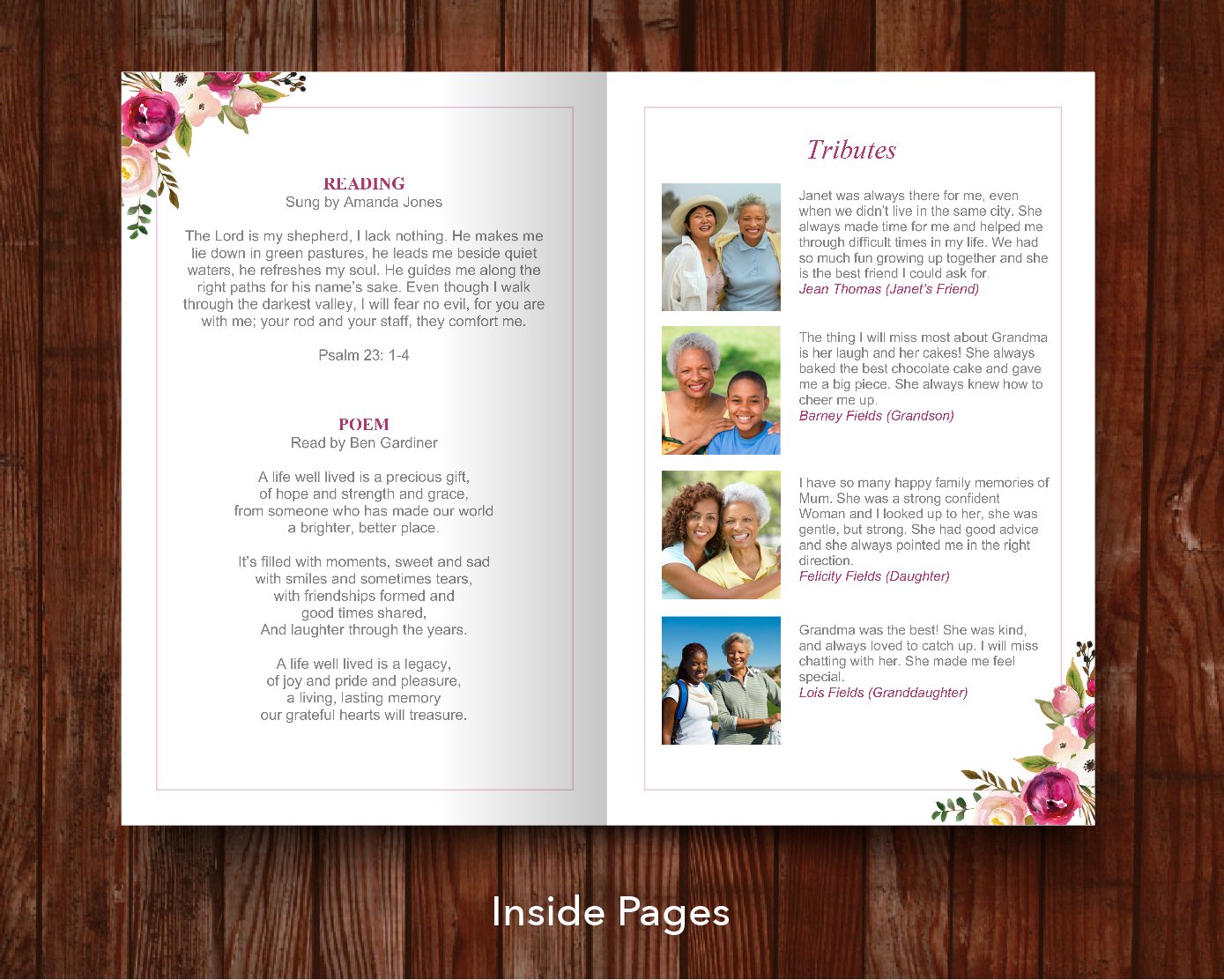 8 Page Pink Bloom Funeral Program Template