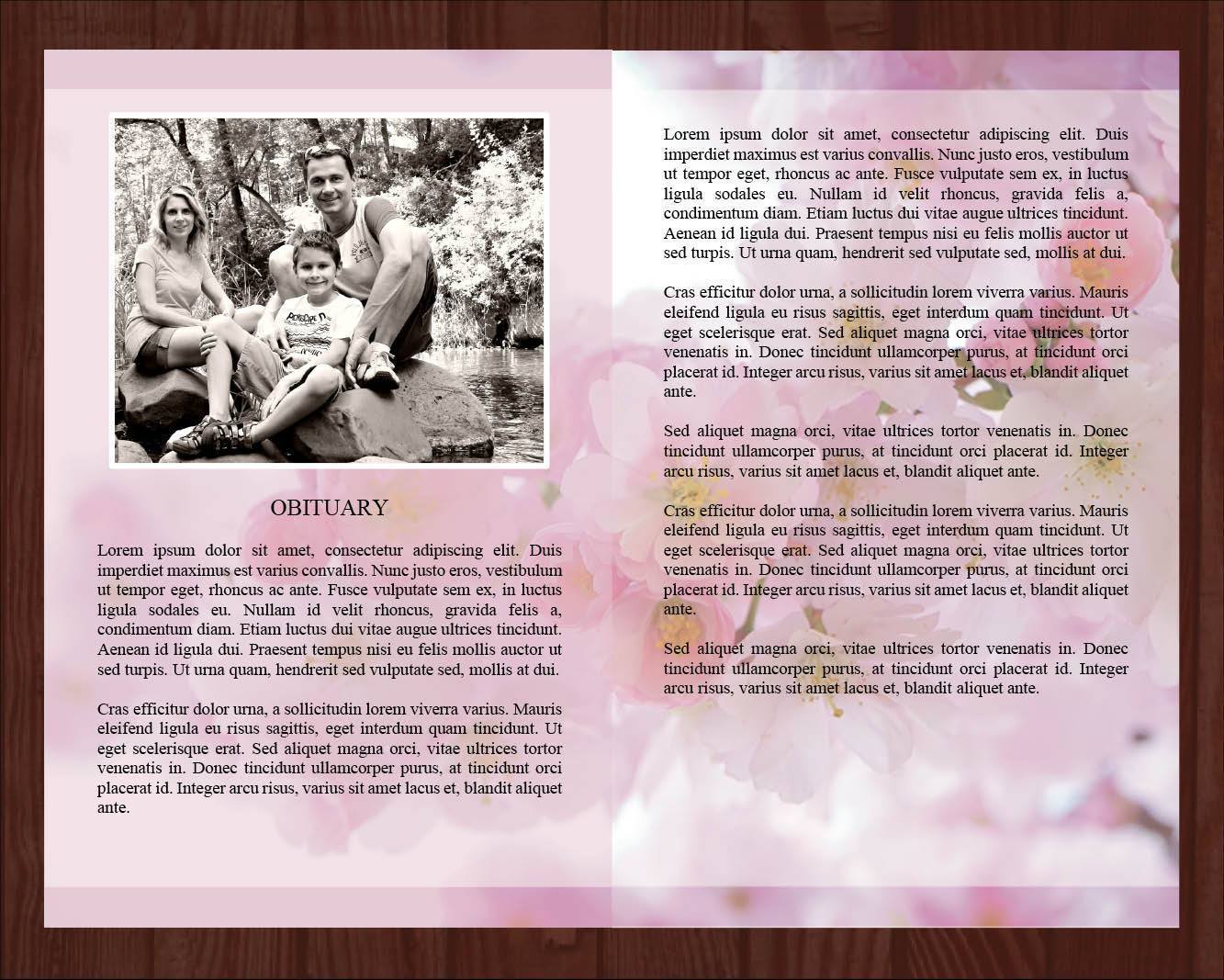8 Page Pink Blossom Funeral Program Template + Prayer Card