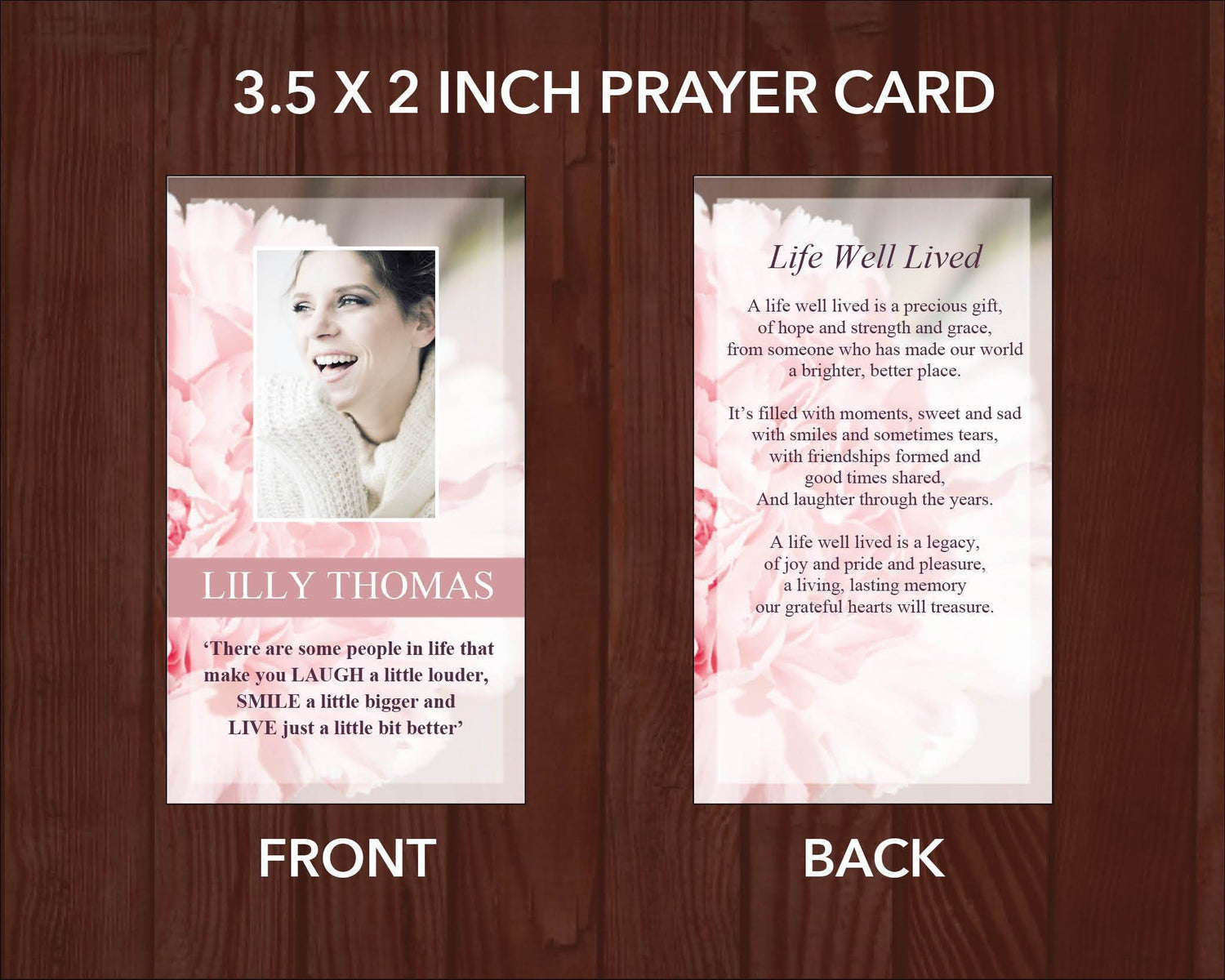 8 Page Pink Carnations Funeral Program Template + Prayer Card