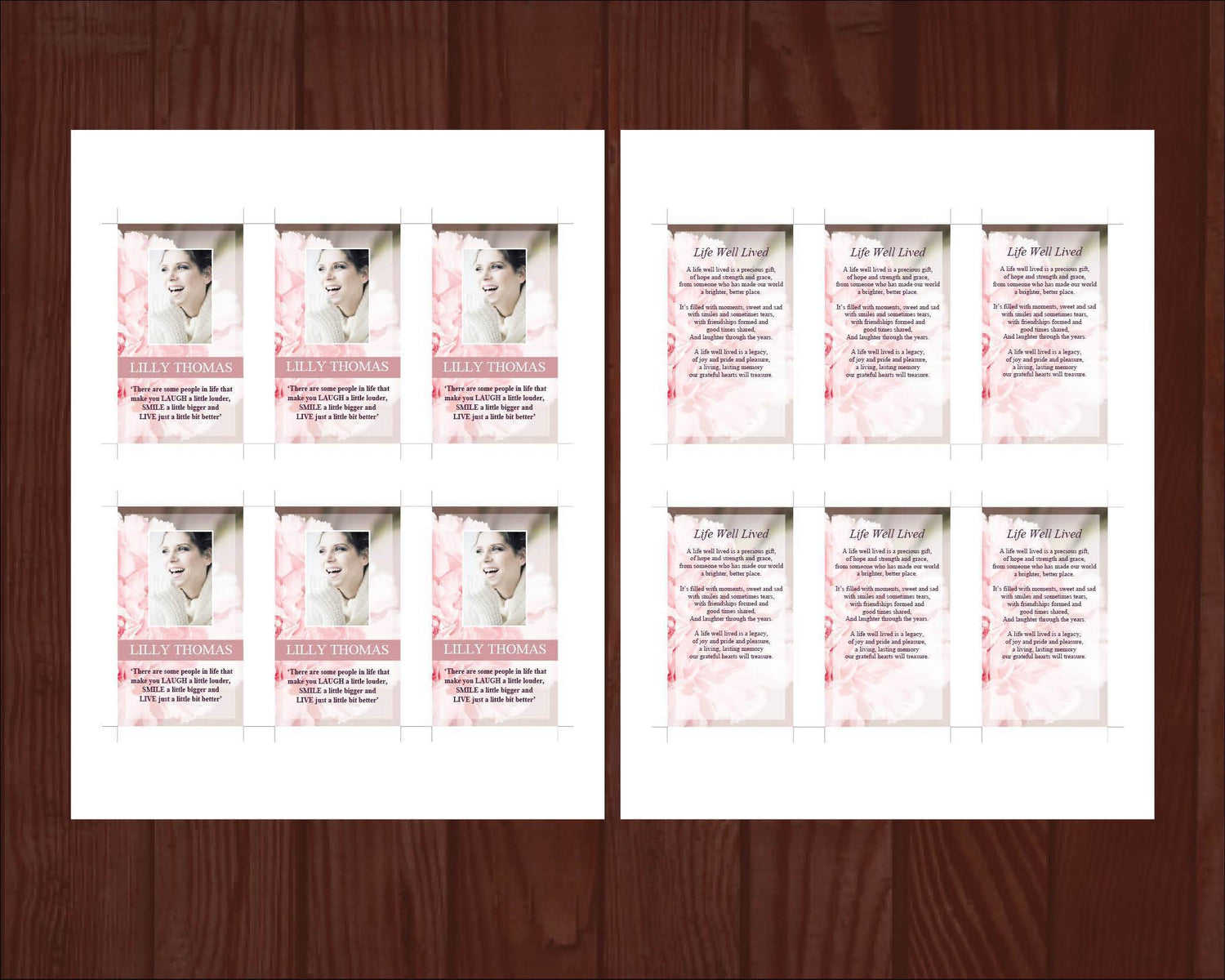 8 Page Pink Carnations Funeral Program Template + Prayer Card