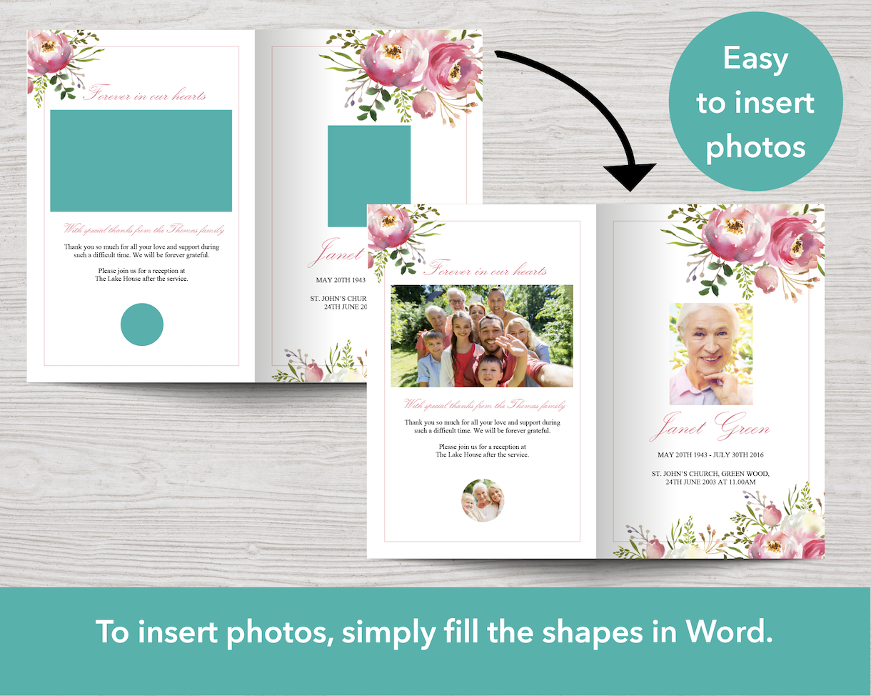 8 Page Pink Floral Funeral Program Template