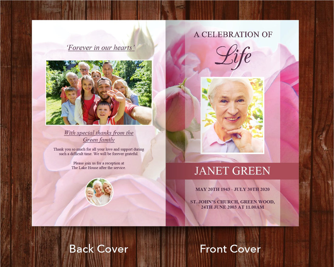 8 Page Pink Flowers Funeral Program Template – Funeral Templates