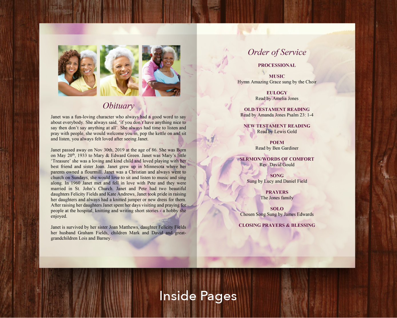 8 Page Pink Petals Funeral Program Template