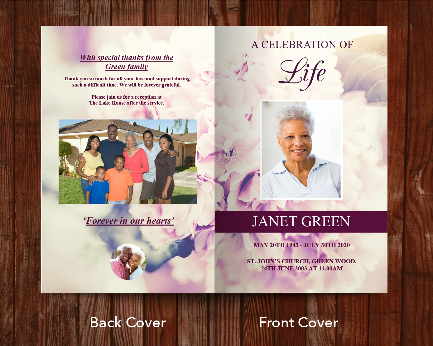 8 Page Pink Petals Funeral Program Template