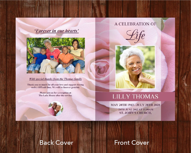 8 Page Funeral Program Template | Pink Rose – Funeral Templates