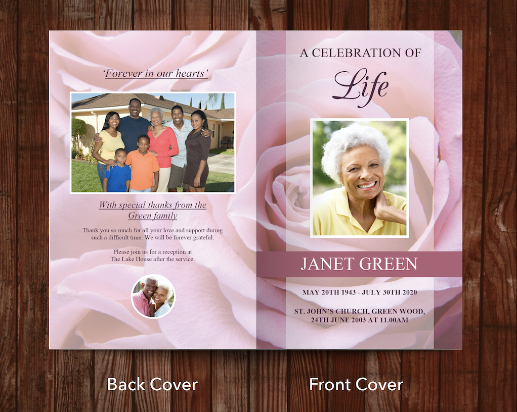 8 Page Pink Rose Funeral Program Template