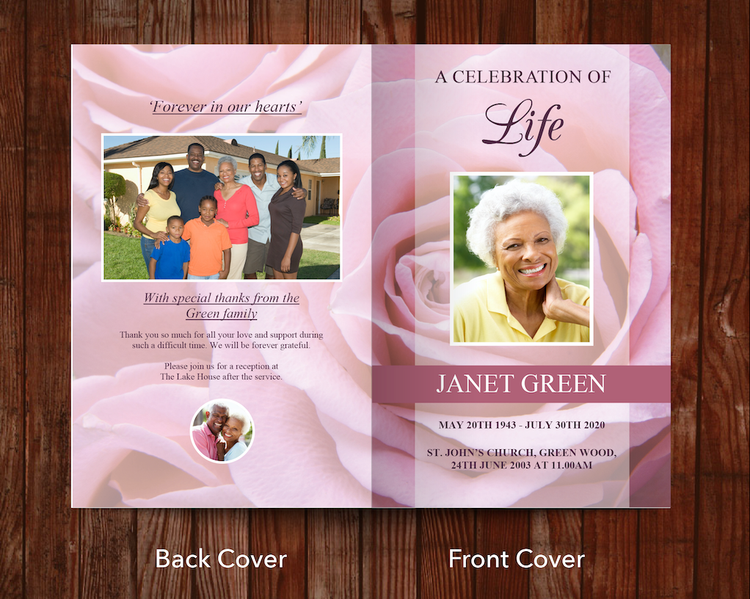 8 Page Pink Rose Funeral Program Template – Funeral Templates