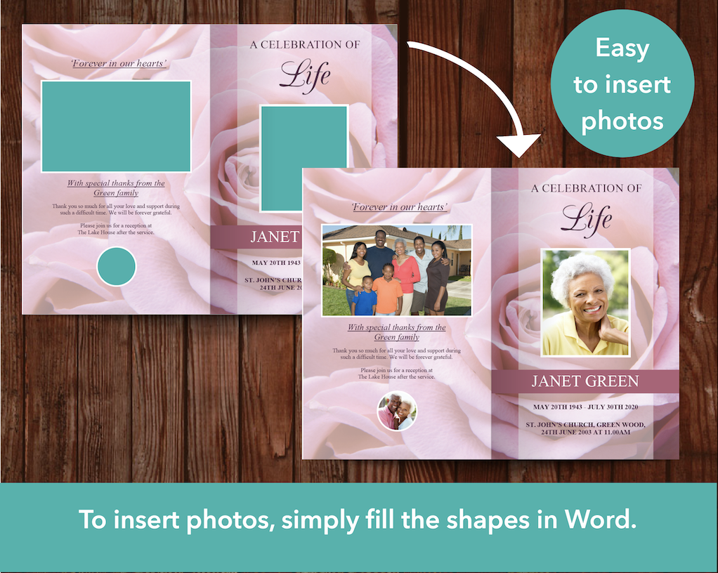 8 Page Pink Rose Funeral Program Template – Funeral Templates