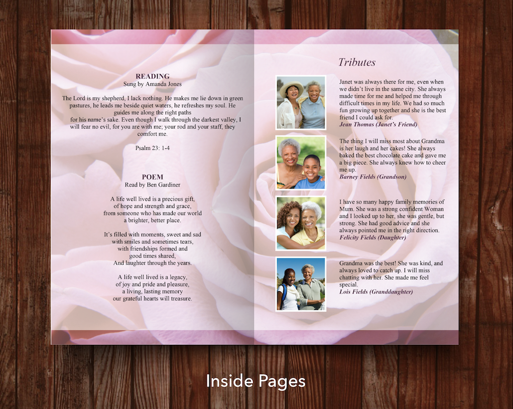 8 Page Pink Rose Funeral Program Template – Funeral Templates