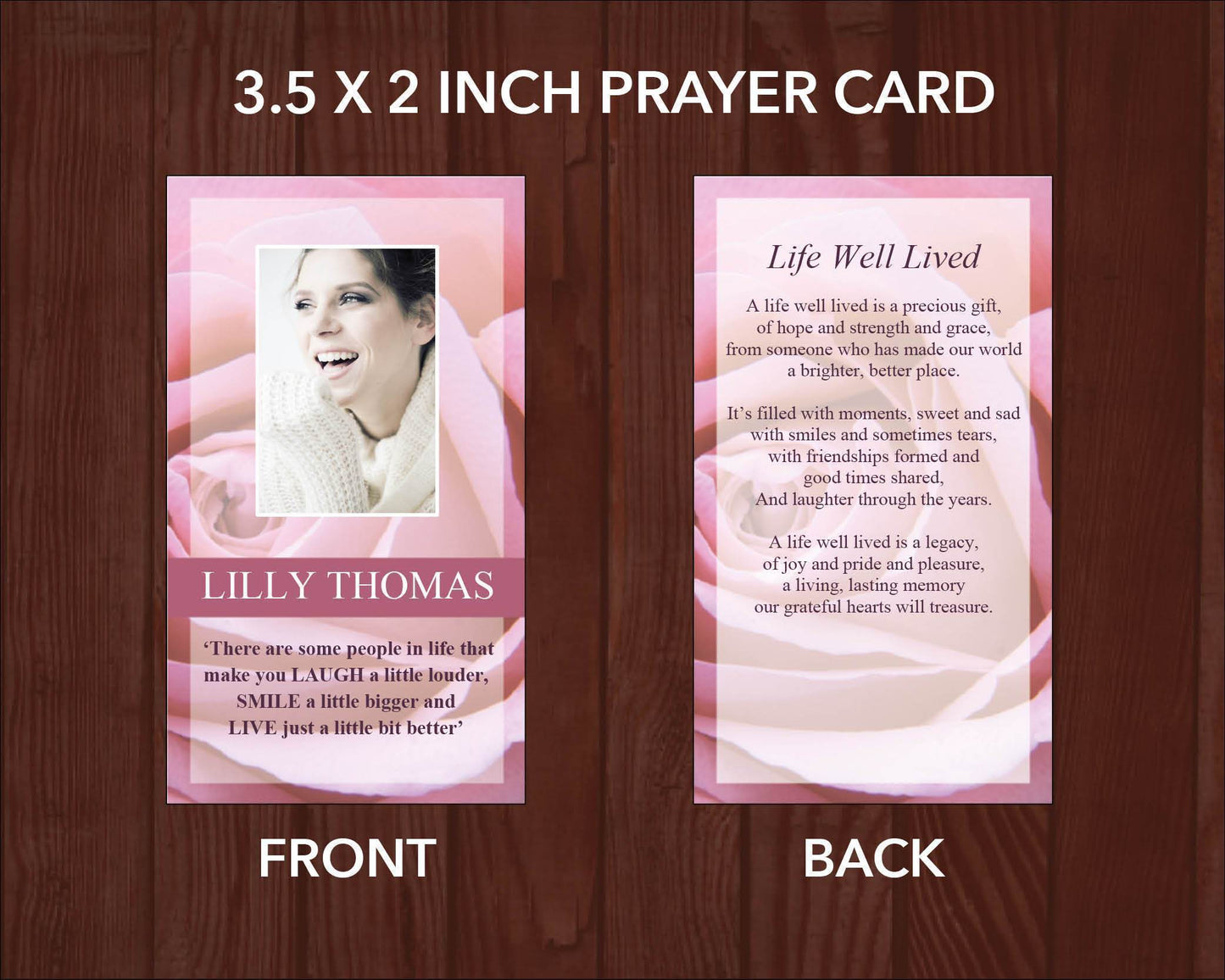 8 Page Pink Rose Funeral Program Template + Prayer Card