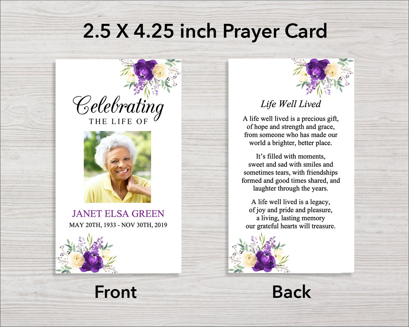 8 Page Purple Bloom Funeral Program + Welcome Sign & Prayer Card