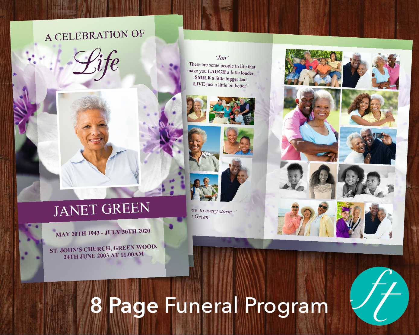 8 Page Purple Blossom Funeral Program Template – Funeral Templates