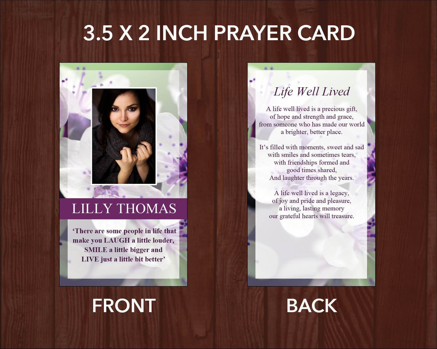 8 Page Purple Blossom Funeral Program Template + Prayer Card